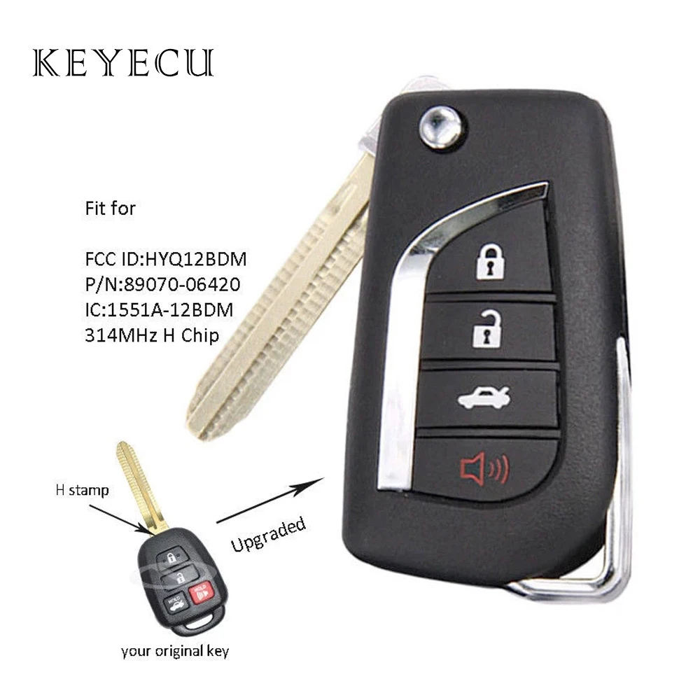 

Upgraded Remote Key Fob Replacement 4 Buttons 314MHz H Chip for Toyota RAV4 Corolla Camry 2014 2015 2016 FCC ID: HYQ12BDM