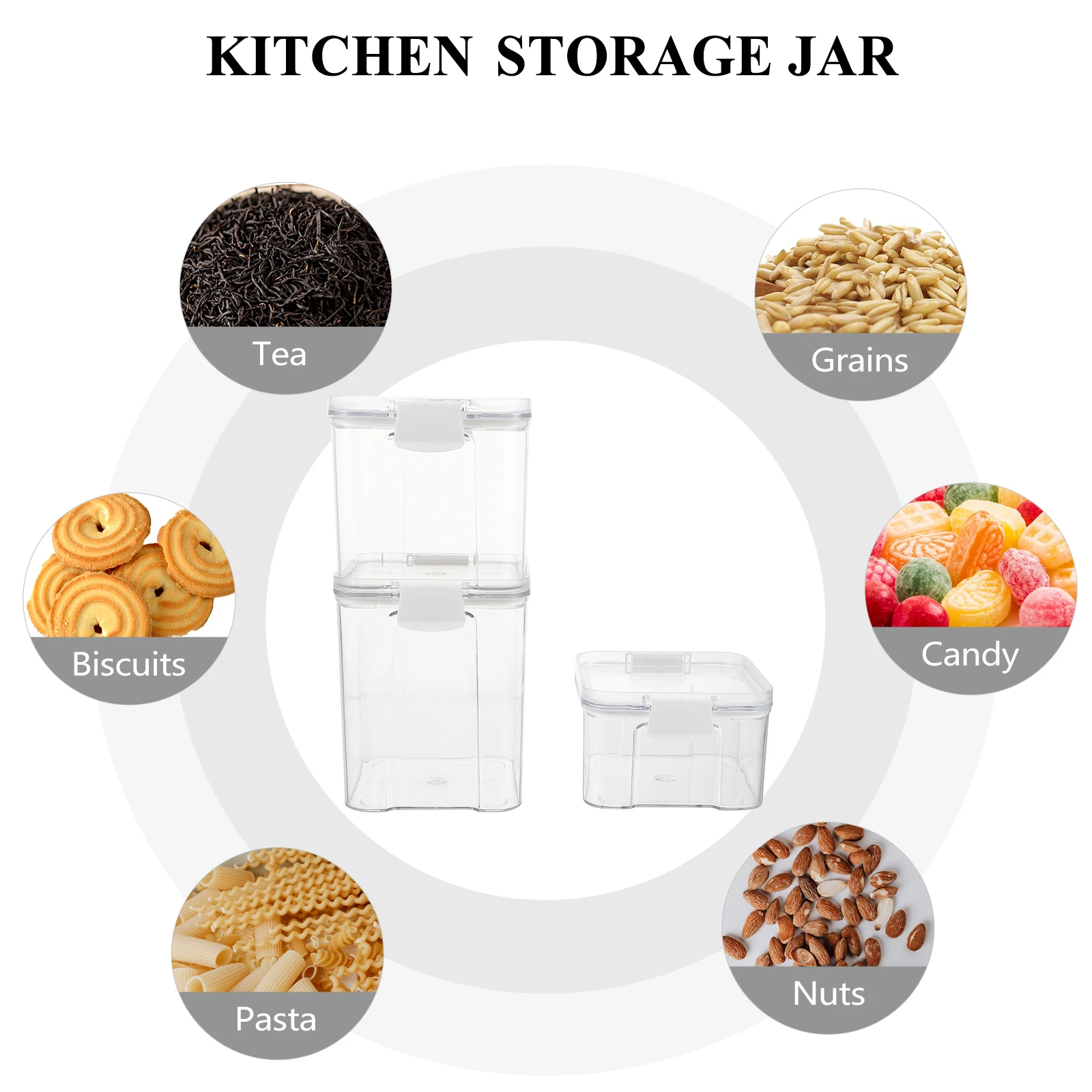 

3pcs Storage Tank Jar High Quality Plastic Food Containers Lids Airtight Kitchen ganizers Smooth Thick Texture