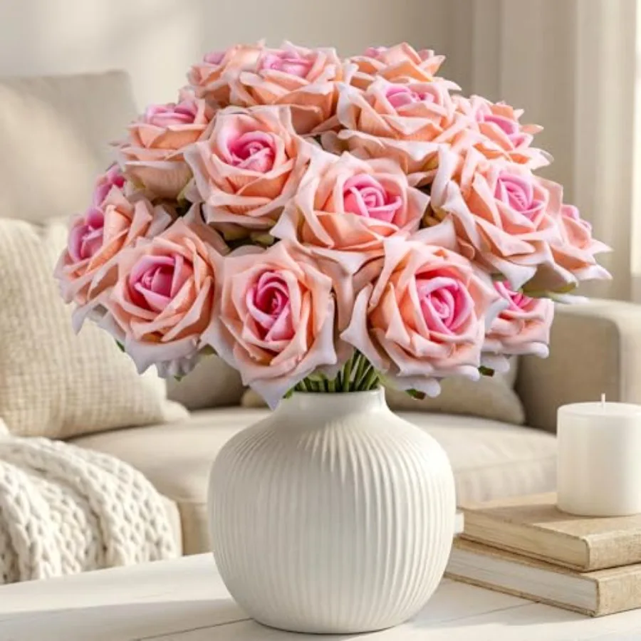 

Искусственные розы, шелковые розы, реалистичные искусственные цветы на стеблях, 16,5 дюймов, подходят для домашнего декора.