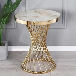 Nordic Simple Leisure Circular Edge Corner Table Imitation Marble Coffee Desk Furniture For Balcony Bedroom Decor