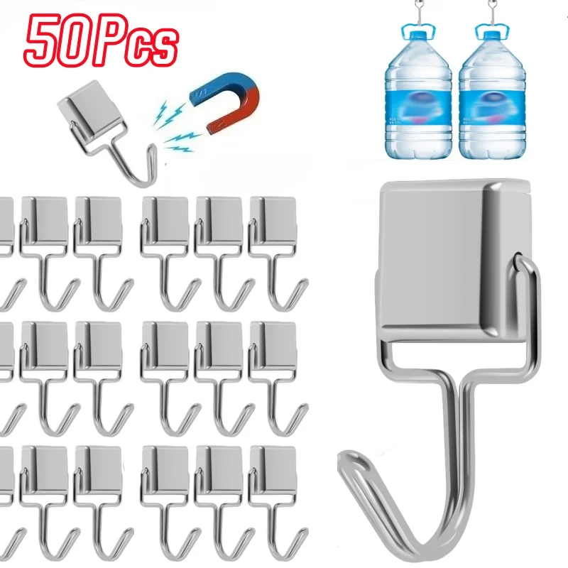 50Pcs 180° Swivel Square Magnetic Hooks Heavy Duty Magnet Hanging Hooks Metal Refrigerator Hooks Horizontal Neodymium Magnetic