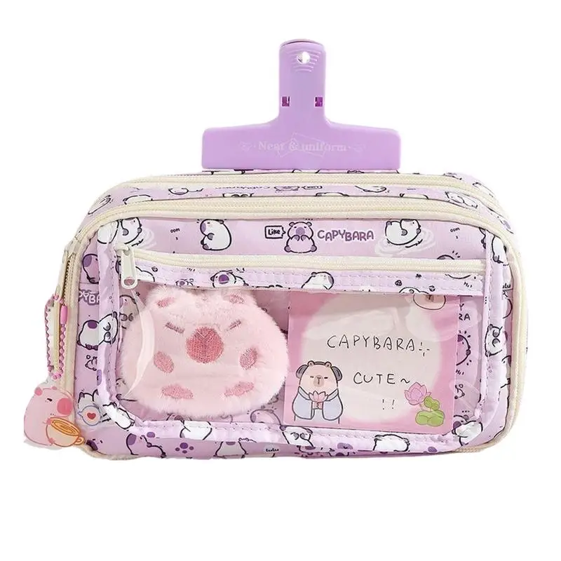 

Cartoon Pink Capybara Pencil Storage Bag Pencil Box Large Capacity Pencil Case School Stationery Case Makeup Bag