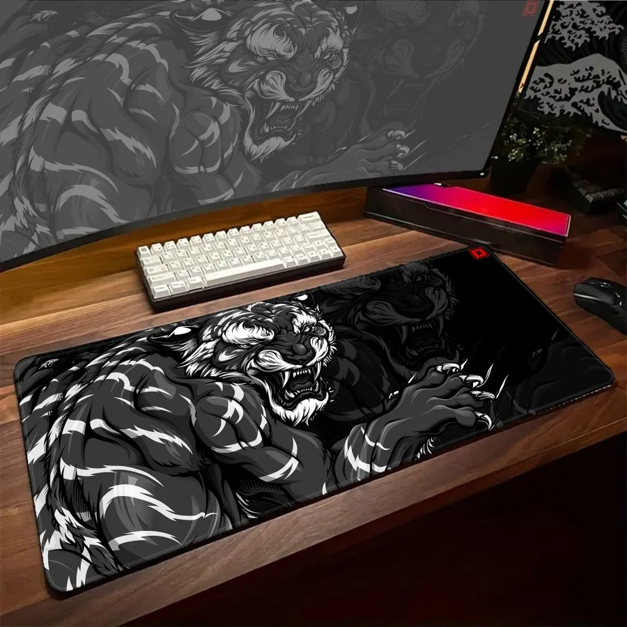 

Большие игровые коврики для мыши White Black Tiger, аксессуары для настройки, резиновые коврики для геймеров, настольные подкладки