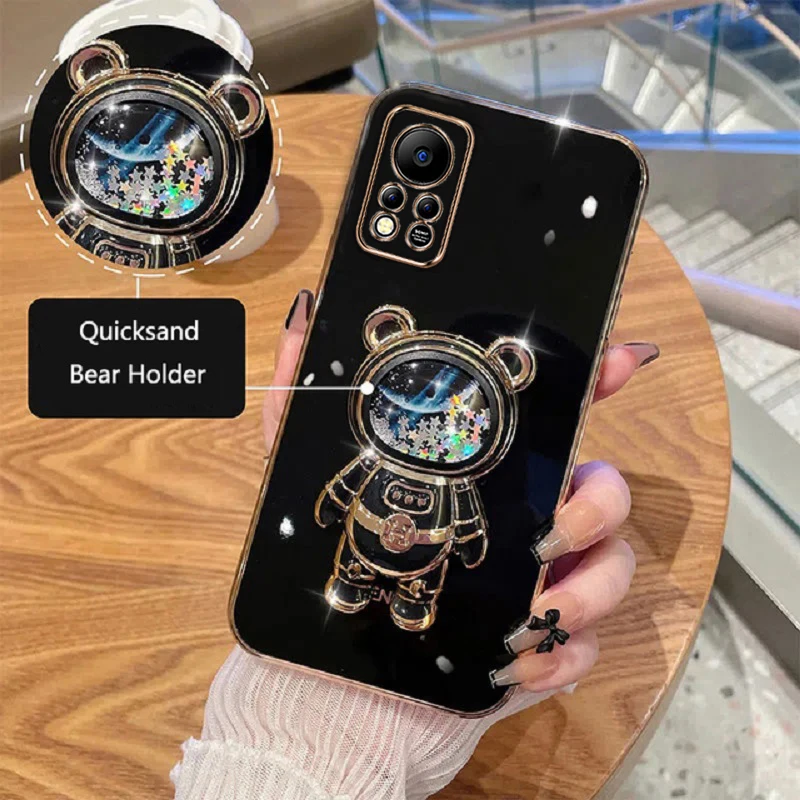 Cartoon Bear Fold Stand For Infinix Hot 11S Nfc Phone Case Luxury Plating Cover