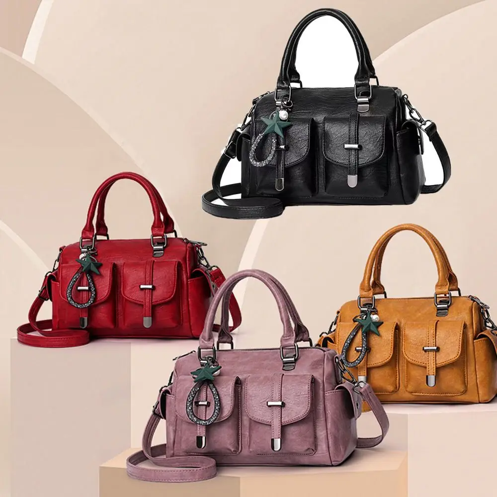 

НОВЫЕ модные сумки на плечо из искусственной кожи, однотонная сумка через плечо с подвеской, большая вместительная женская сумка-мессенджер