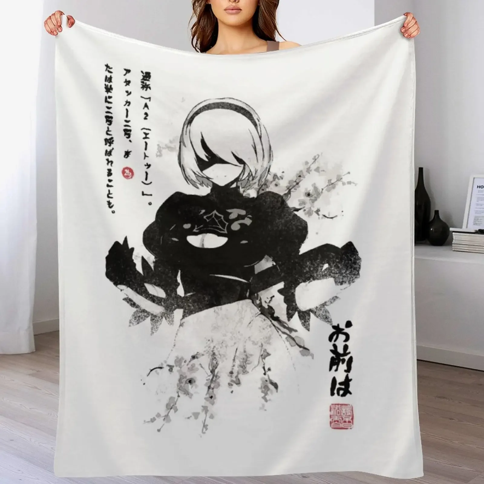 

NieRAutomata 2B Japan Ink ニーア_オートマタ Classic Throw Blanket Nap For Decorative Sofa Thins Decorative Beds Blankets