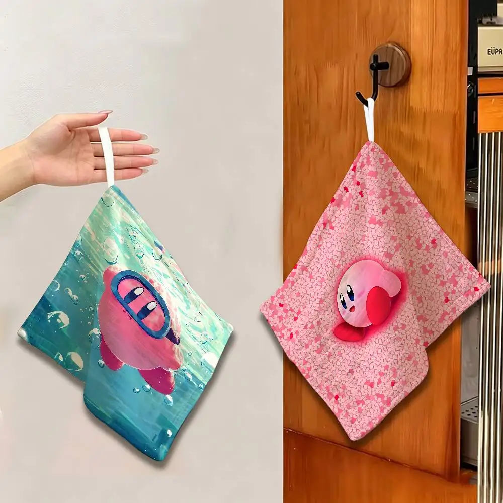 Cartoon Cute Star K-Kirby Reusable Hanging Kitchen Towel, Polyester Cotton Soft Fabric for Office Home Daily Life