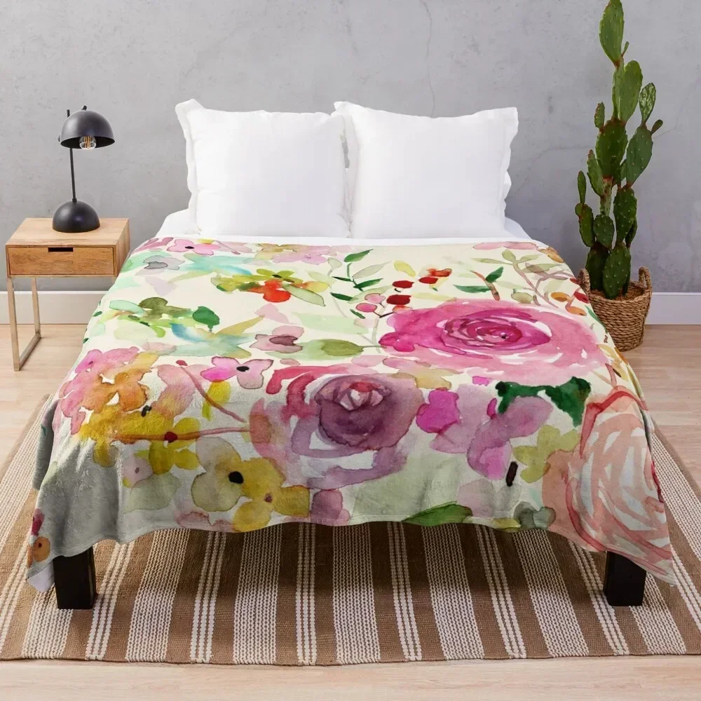 Romantic watercolor roses Throw Blanket Soft Sherpa Fleece Warm Blanket for Winter