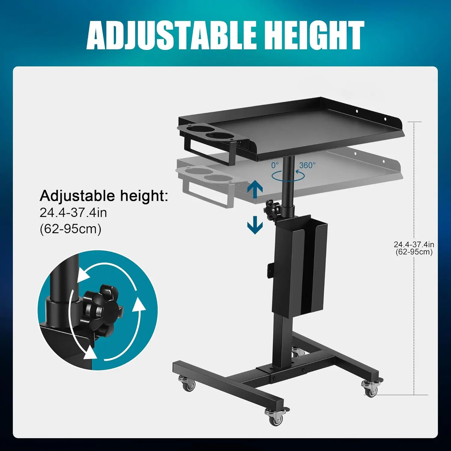 Poarmeey Premium Iron Tattoo Tray On Wheels Trolley Adjustable Height, Salon Tray Equipment Storage Tray Accessory For Tottoo