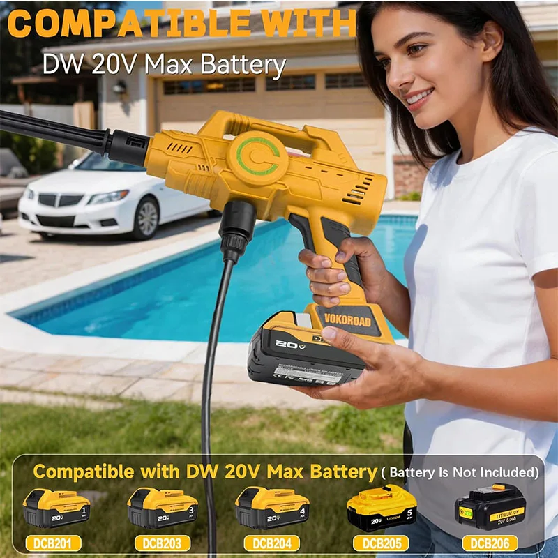 Cordless Car Cleaner Tool Compatible with Dewalt 20V Max Battery, Portable Power Yard Cleaner with 6-in-1 Nozzle + Garden Hose Connector, Handheld Water Clean Tool for Car/Garden/Boat (Tool Only)
