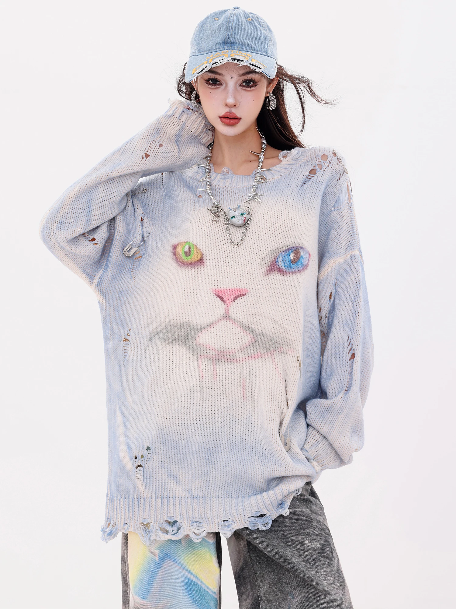 

Оригинальный женский свободный вязаный свитер ABWLR Menger, осенний новый топ Sle Street Sle Long Sve round Ne Top