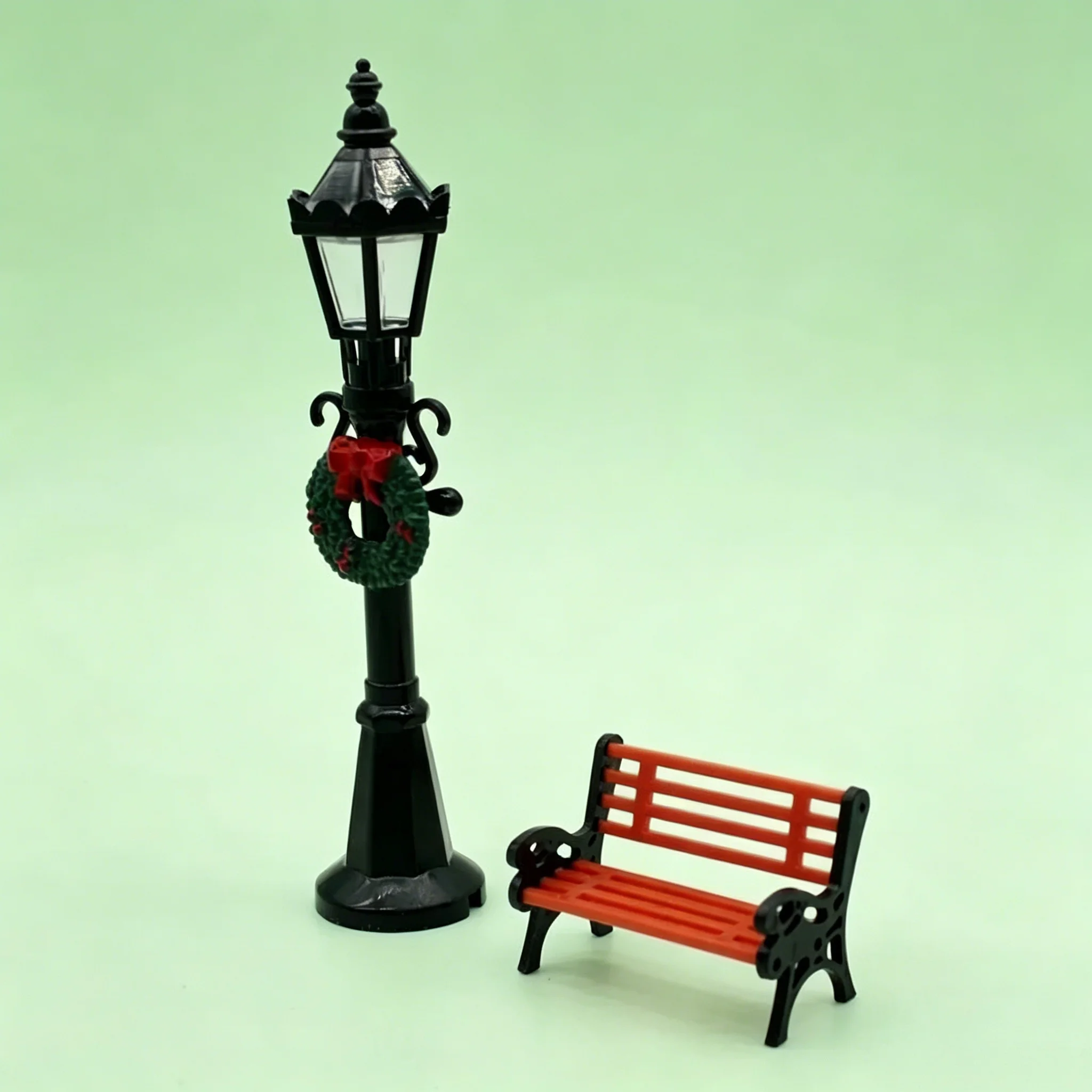 1Set 1/12 Dollhouse Miniature Christmas Park Street Lamp & Bench Doll Garden Decor