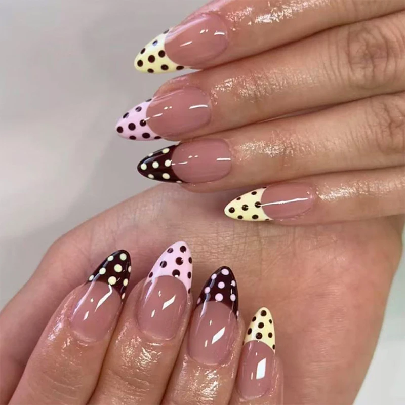 

24Pcs/Set Detachable Medium Waterdrop False Nails French Pointed False Nails Press On Manicure Wrap Decoration Nail Extension