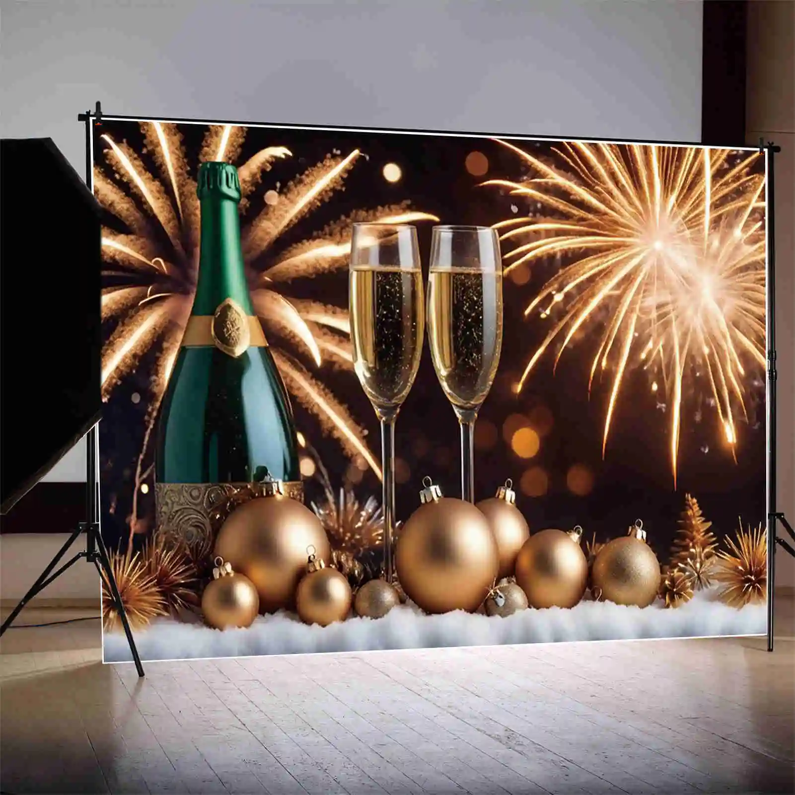 MOON.QG 2025 New Year Backdrop Photography Party Banner Decoration Fireworks Photocall Background Child Photo Studio Photocall