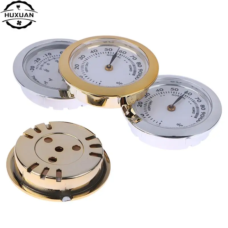 Direct Pin Embedded 37mm Pointer Thermometer Hygrometer Cigar Box Juggling Moisture-proof Box Portable Mini Thermometer