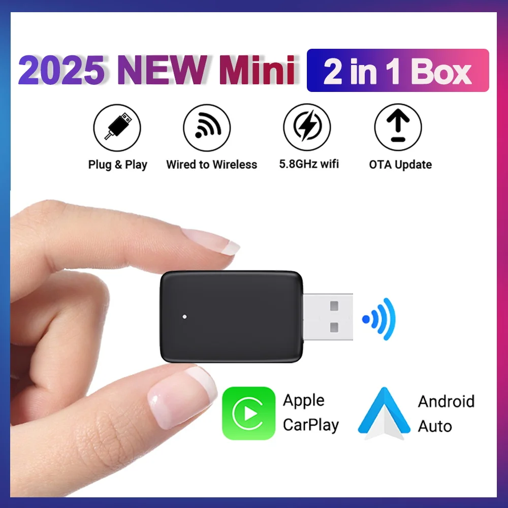

New Adapter 2in1 Mini CarPlay Box Wired To Wireless CarPlay&Android Auto Smart box Bluetooth WiFi Connect Plug&Play Fit 99% Cars
