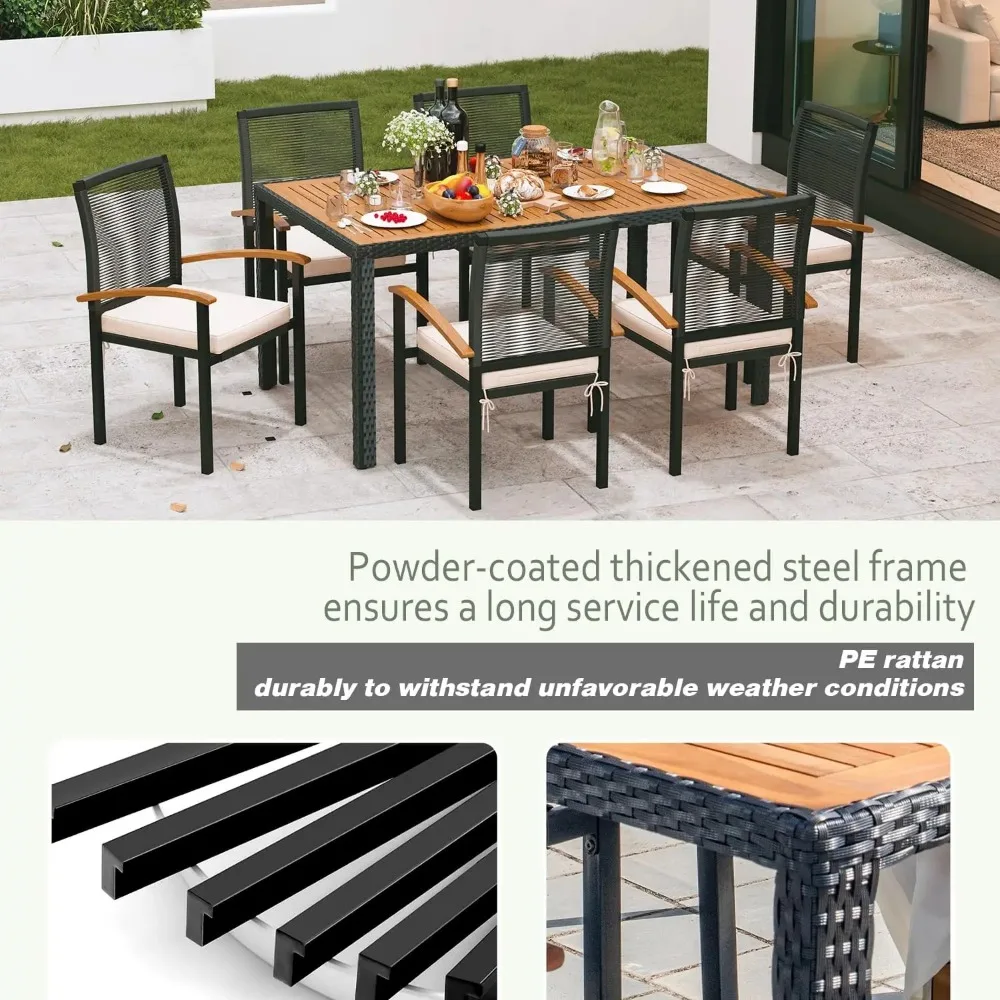 7 Pieces Outdoor Table & Chairs Outdoor Patio Furniture Set Wicker Patio Dining Sets for 6 Patio Table and Chairs Set for Garden image 3