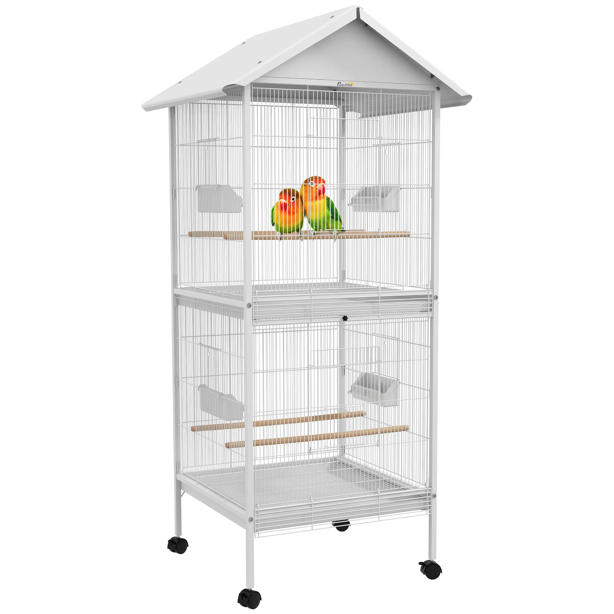 PawHut Jaula para Pájaros Grande de 2 Pisos 78x75x168 cm Blanco