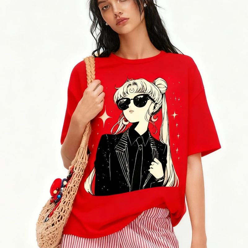 Retro Sailor Moon Animation Printed T-shirt Men's and Women's T-shirt Men's Top Sports T-shirt Men's T-shirt Summer Tee 2026 New