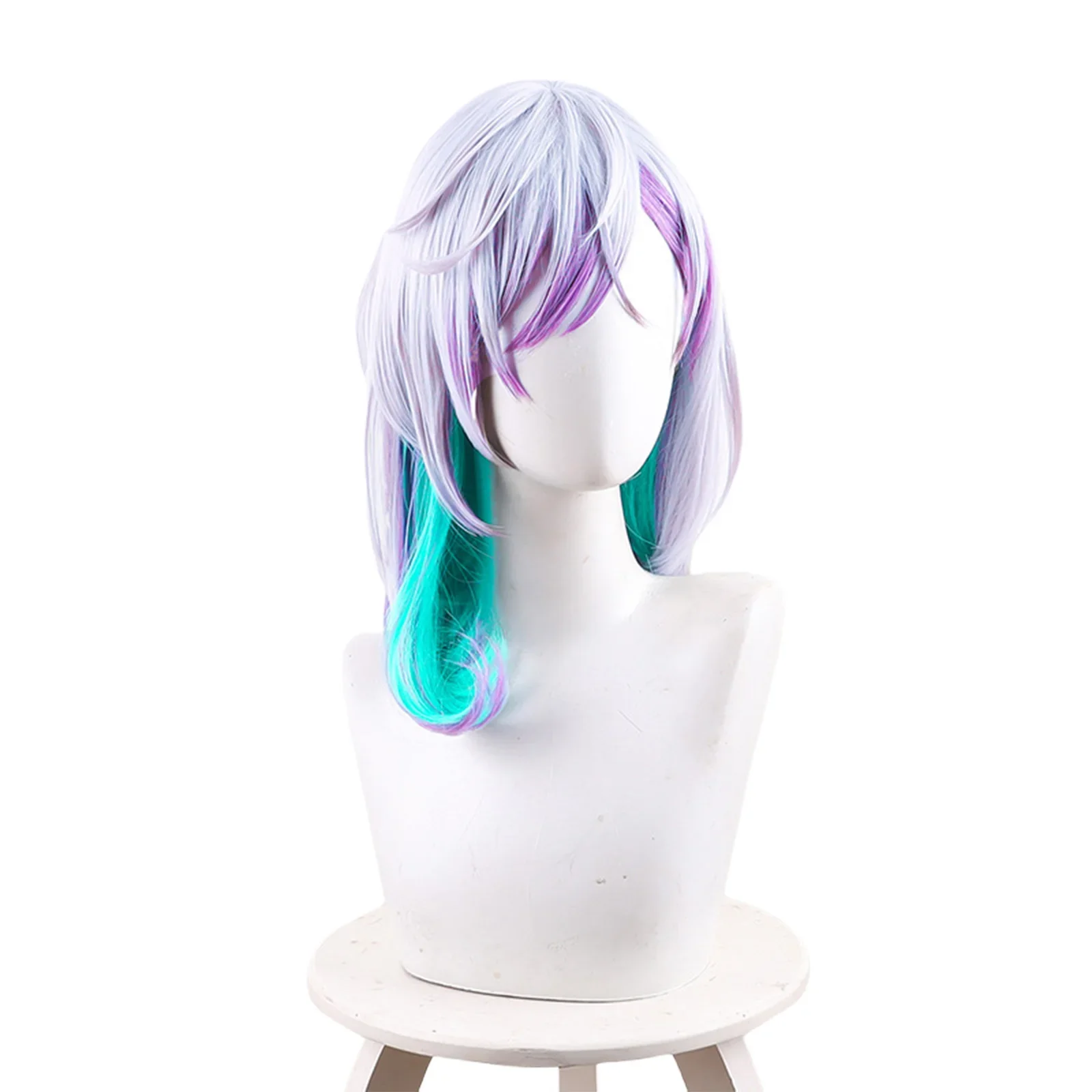 

Anime Paradox Live for Nayuta Cosplay Wig 50-60 Cm White Purple Green Heat Resisting Curly Woemn Halloween Pieces with Wig Cap