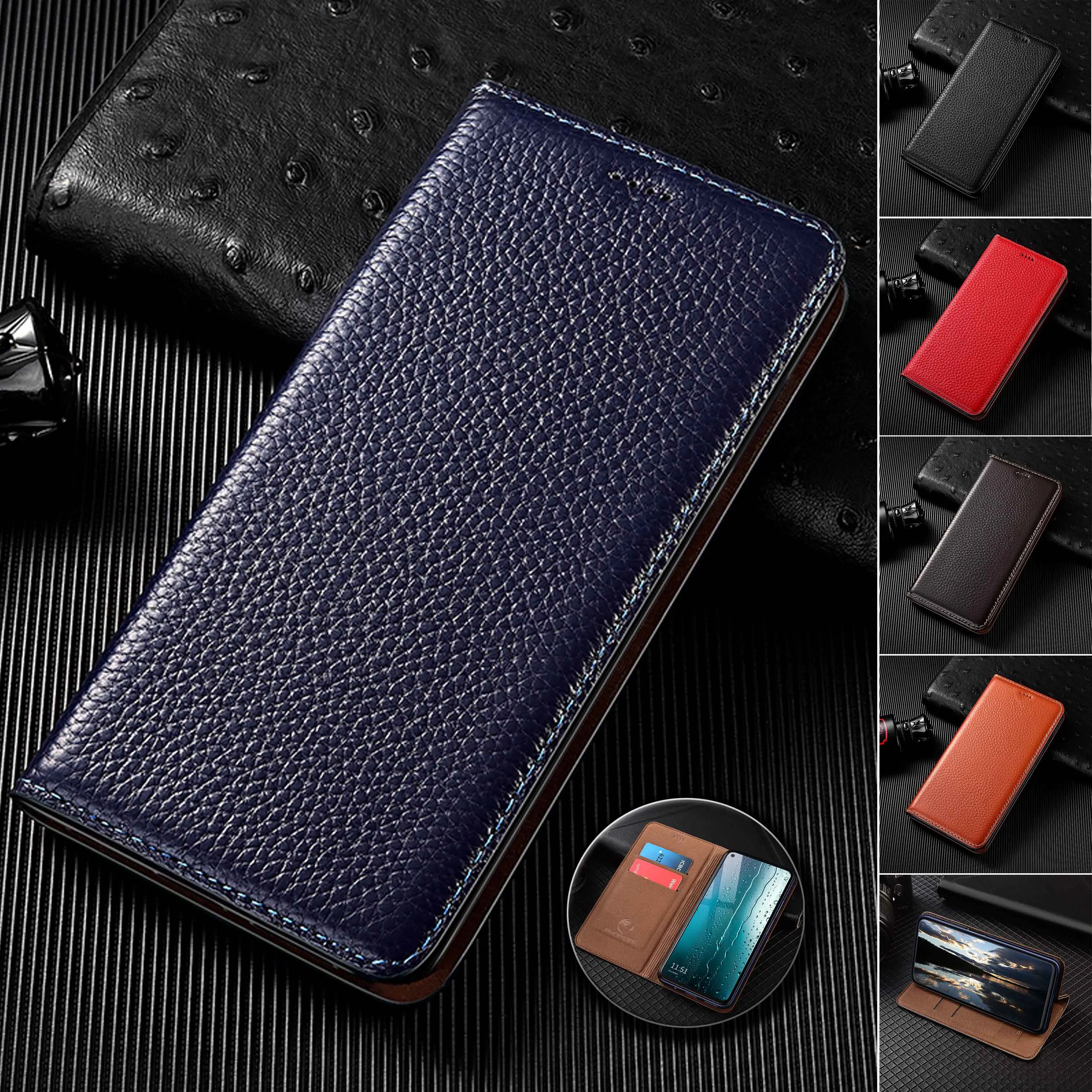 

For Vivo iQOO 3 5 7 8 9 10 11 11S 12 13 Pro Large Lychee Pattern Genuine Leather Wallet Flip Phone Case Cowhide ScratchResistant