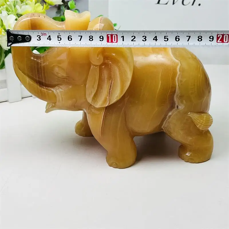 Natural yellow calcite elephant Healing Crystal Animal Carving Landscape Lucky Home Decoration Gift 1PCS