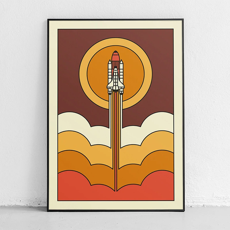 الرجعية مجردة مكوك الفضاء سبوتنيك الحد الأدنى الملصقات والمطبوعات قماش الطباعة جدار صورة فنية لغرفة المعيشة ديكور المنزل