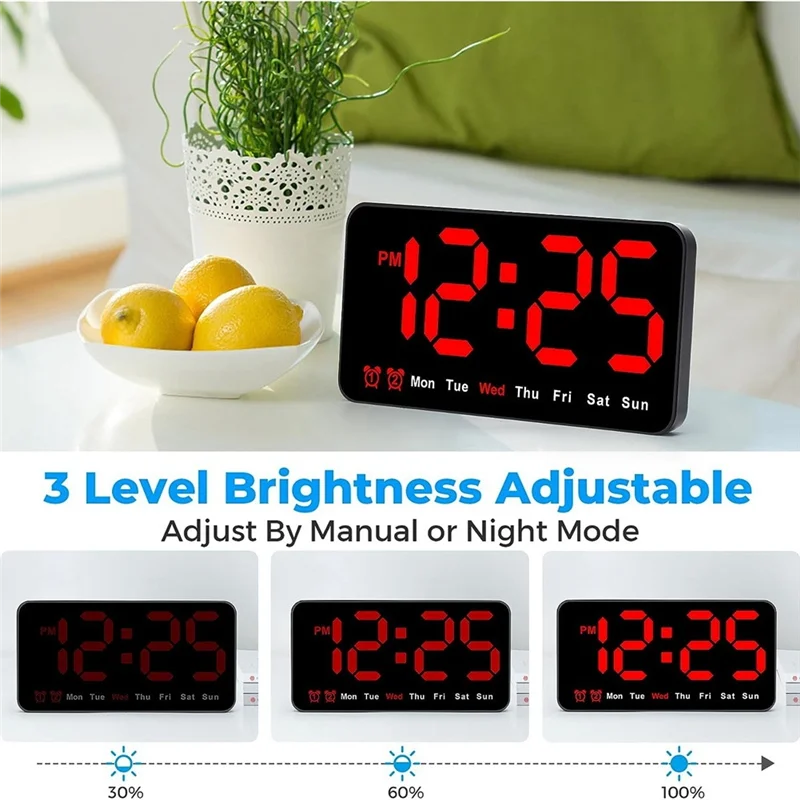 Reloj de pared Digital LED, pantalla grande de 9 pulgadas, 12/24H, dígitos grandes, pequeño reloj de pared silencioso (rojo)