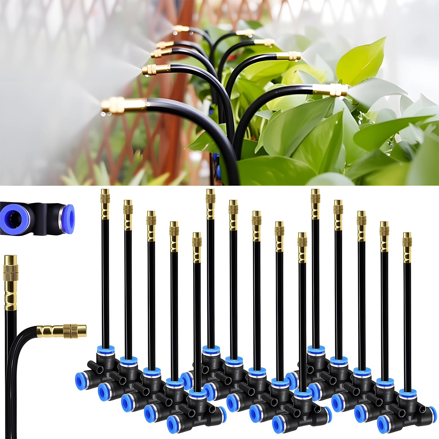 20-5Pcs Free Bending Yellow Copper Mist Nozzle 8mm Straight Push Lock Joint Garden Watering Humidification Sprayer