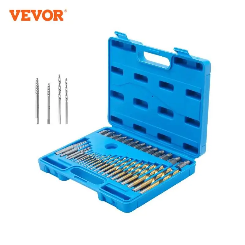 VEVOR 드릴 비트 세트가 있는 나사 추출기, 볼트 추출기 키트, 19 PCs 볼트 추출기 및 16 PCs 리버스 HSS 드릴 비트, 35PCs
