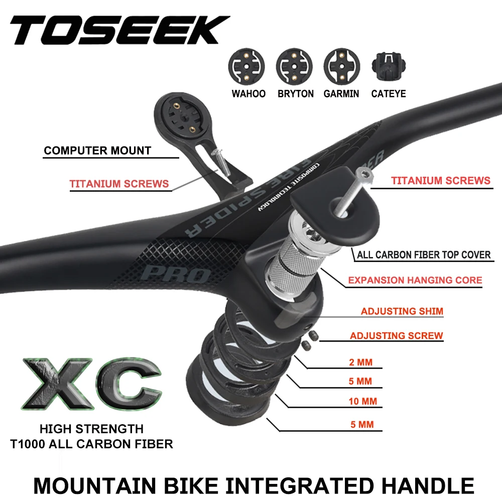 TOSEEK High Strength XC Off Road Fire Spider Mountain Bike Integrated Handle All Carbon Fiber Bicycle Handlebar Bike Accessories