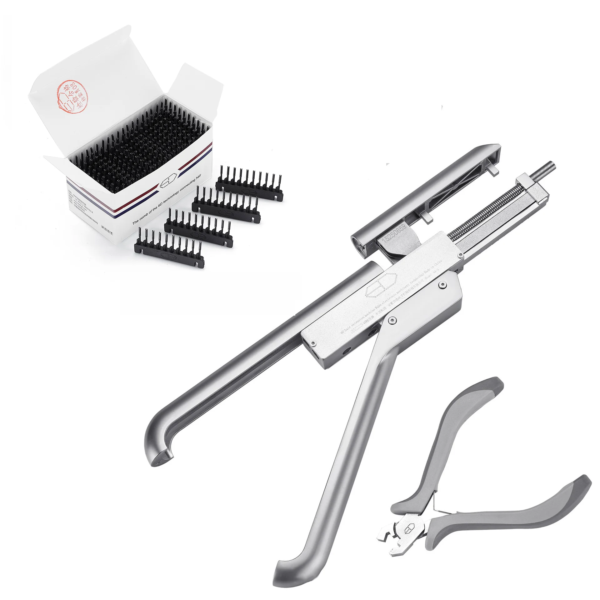 

Hair extensions tools 6D hair buckle tools 40 pcs 6D hair extension machine 6D-2 hair comb Medium brown Beige Black color hair