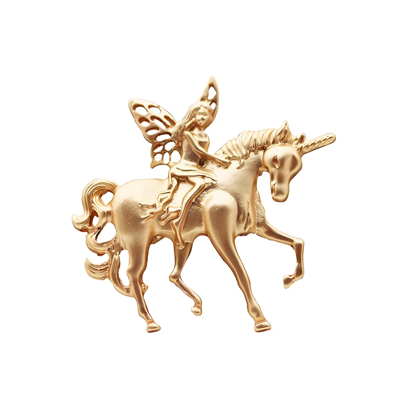 Vintage Golden Brooches 3 Pieces Set Sun Crescent Lucky Angel Fairy On Unicorn Shape Design Brooch Pins for Women Girls Gift