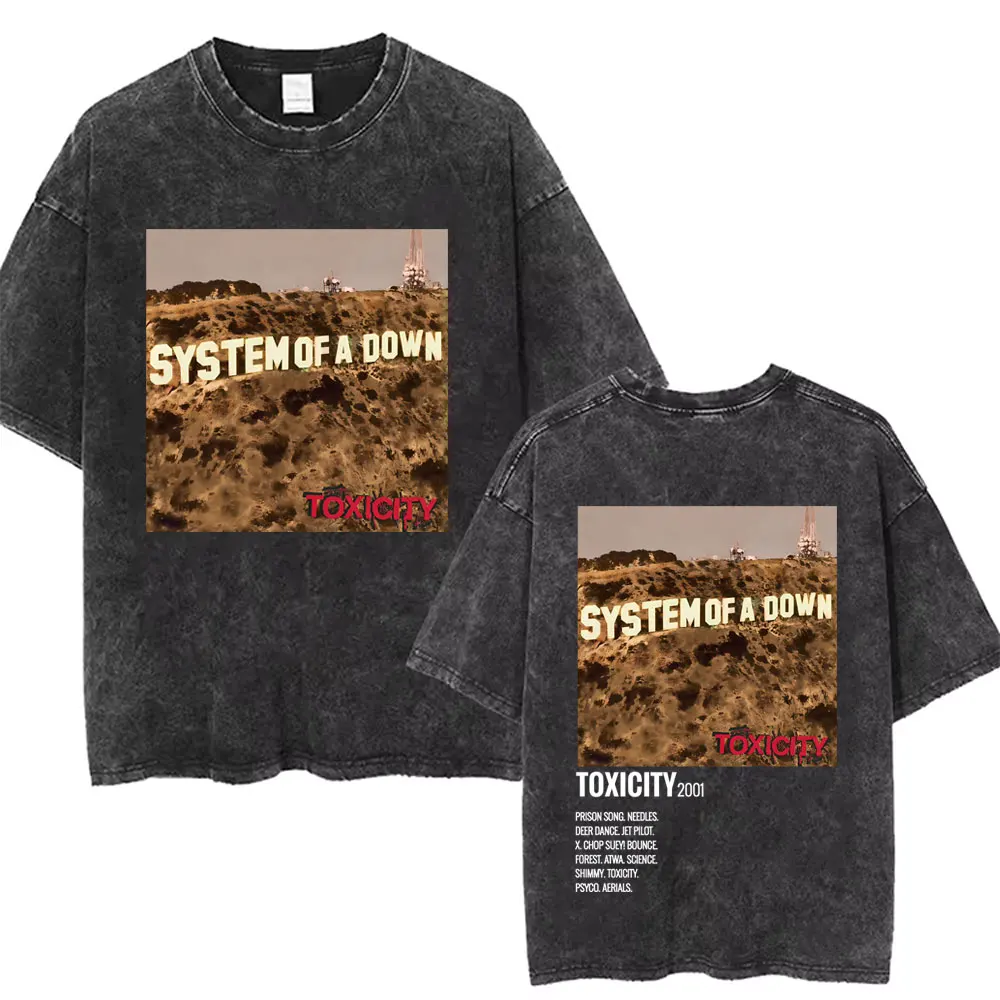 

Washed Vintage System of A Down Toxicity Album Graphic T Shirt Men Women Rock Oversized T-shirt 90s Alternative Band T Shirts
