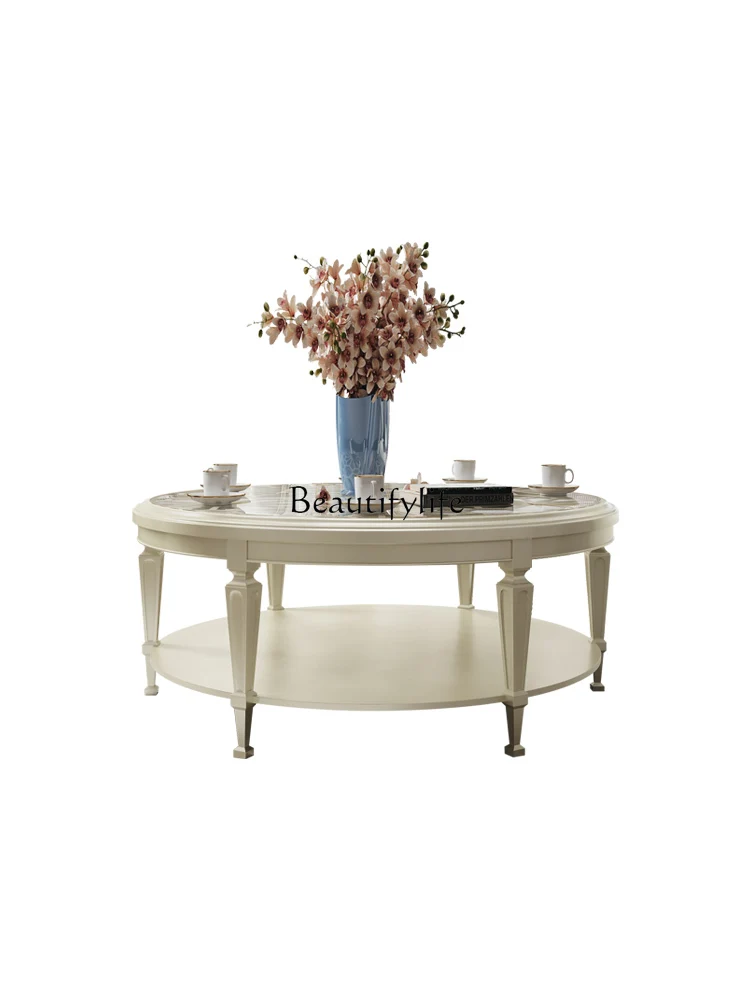 

American Light Luxury Solid Wood Coffee Table Simple round Glass Creative Sofa and Tea Table Combination