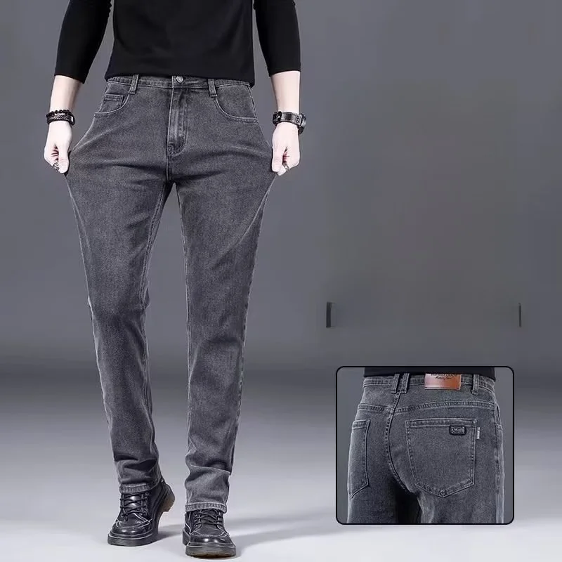 

Loose Straight Leg Men's Jeans Casual Wear Resistant Work Trousers mid Waist Zipper Decoration Business Casual Style