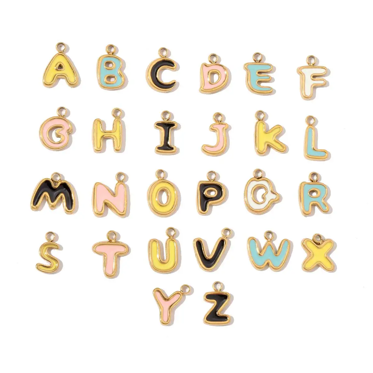 26pcs/Lot Stainless Steel Cute Colorful Enamel Whole 26 Letters Alphabet Charm A-Z Capital Pendant for Jewelry Making Wholesale