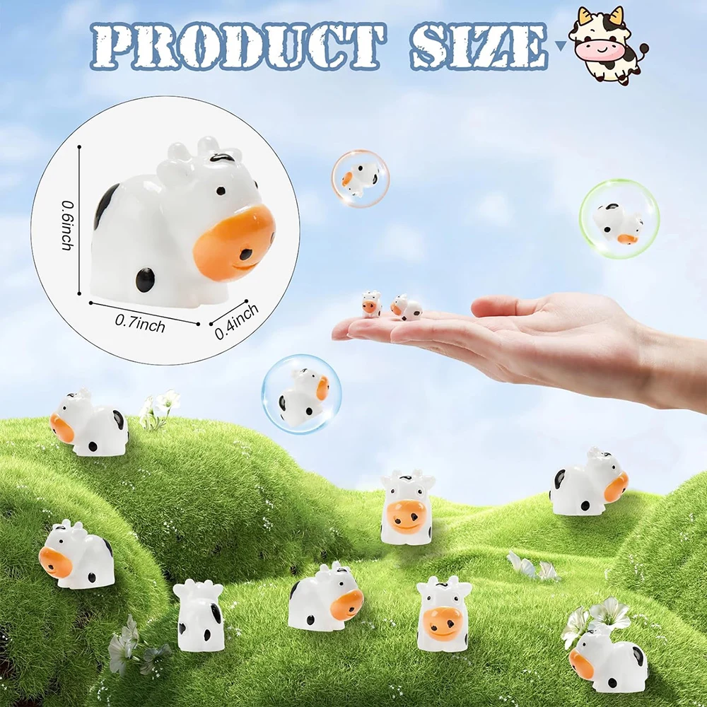 50 Pcs Mini Cow Figurines Resin Cow Miniature Animals Figurines Fairy Garden Miniature Moss Landscape DIY Crafts