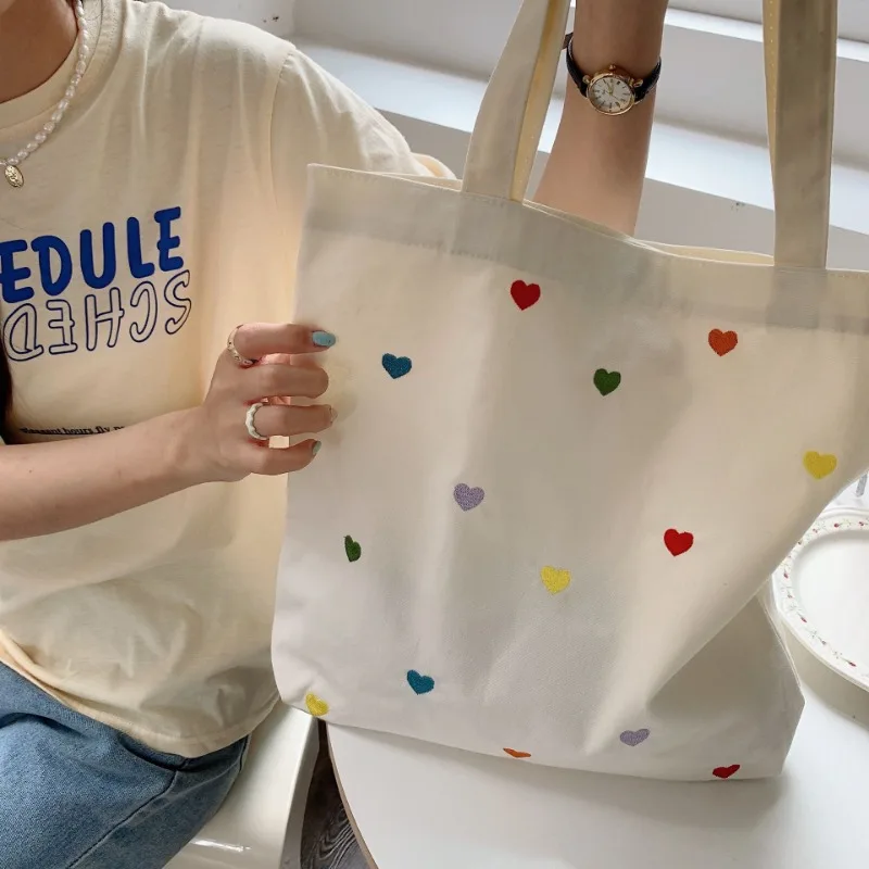 

Literature and Art Refreshing Embroider Canvas Bag Female Shoulder Bag Korea Simple Handbag Portability All-match Shopping Bag