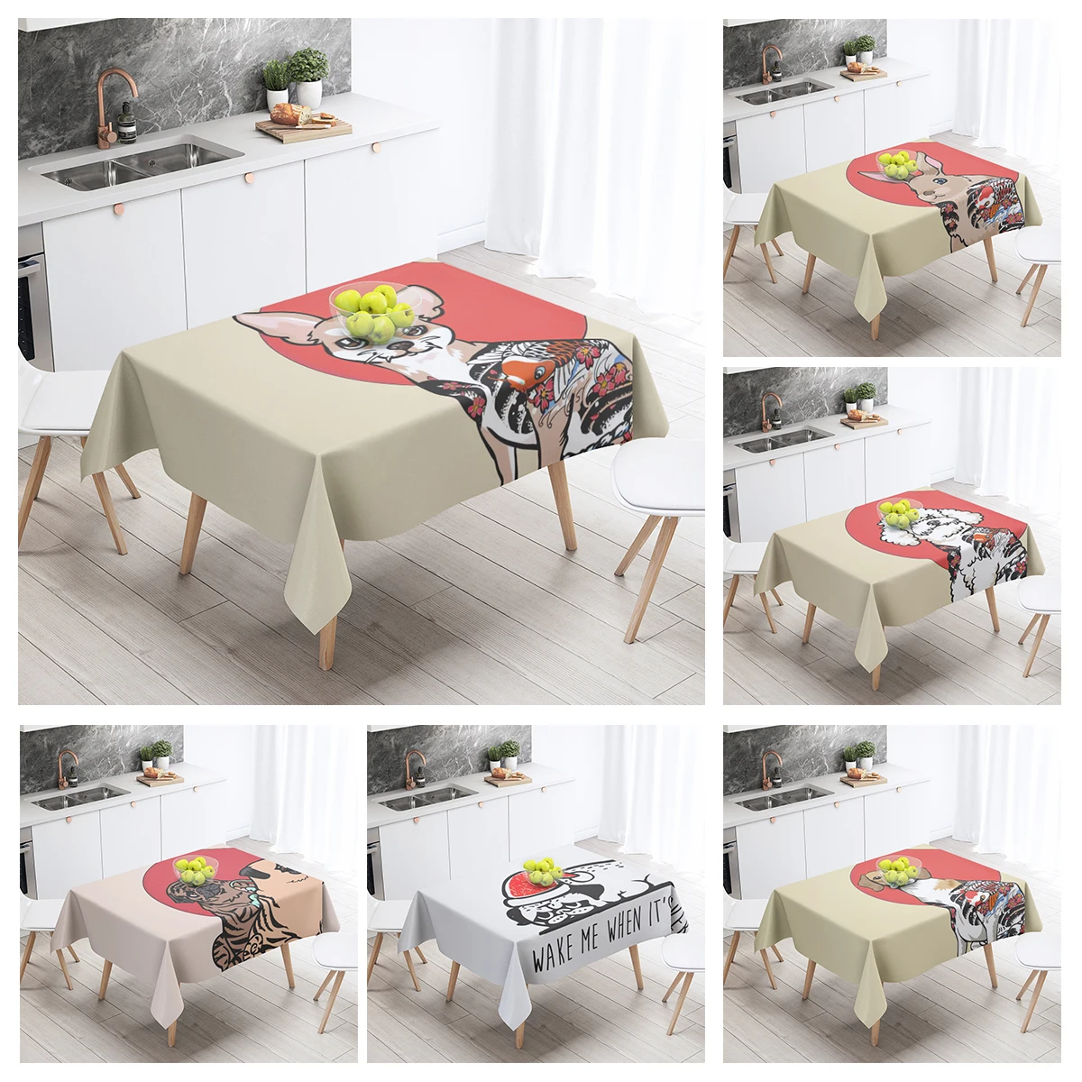 

Home tablecloths dining decoration and rectangular table accessories waterproof cloth Anti-stain restaurant Nordic animal dog