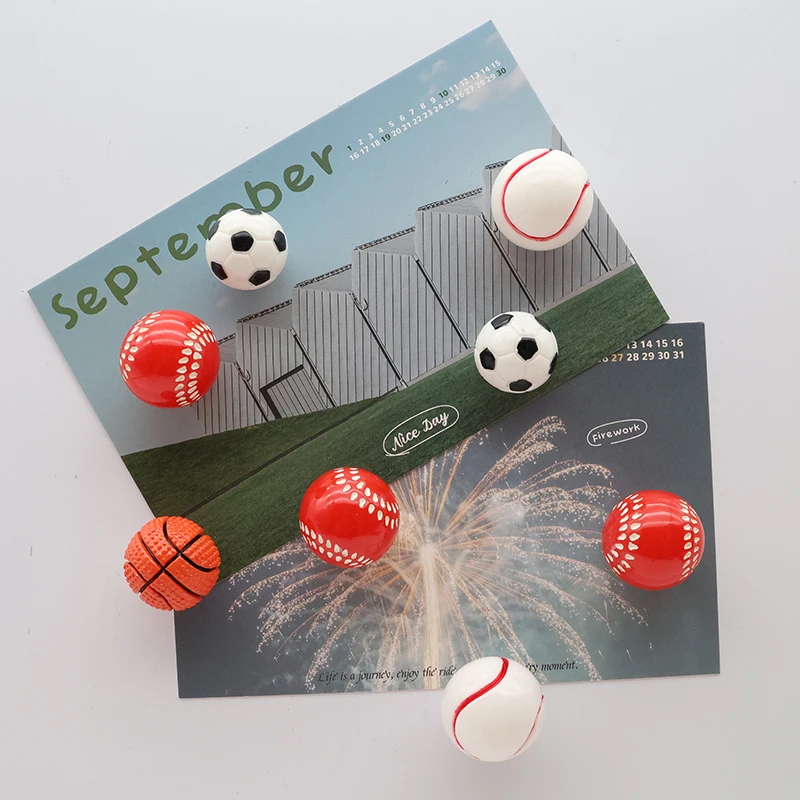 Cute Ball Model Football Basketball Baseball Tennis Sports Strong Magnetic Fridge Magnets Hook Push Pin Sticker DIY Home Decor