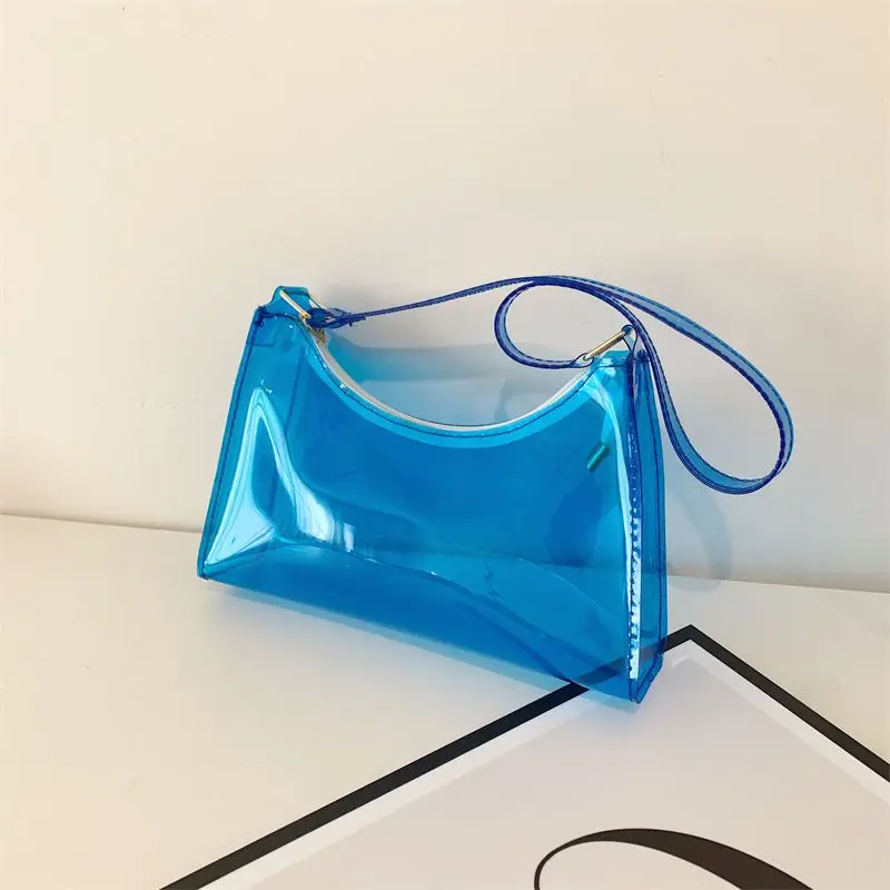 Novo estilo coreano na moda bolsa nas axilas, bolsa de ombro transparente, elegante e simples bolsa de férias de praia gelatinosa feminina