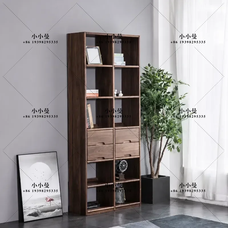 North American Black Walnut Floor to Ceiling Bookshelf Modern Simple Solid Wood Cherry Wood Shelf Full Wall Bookcase Display