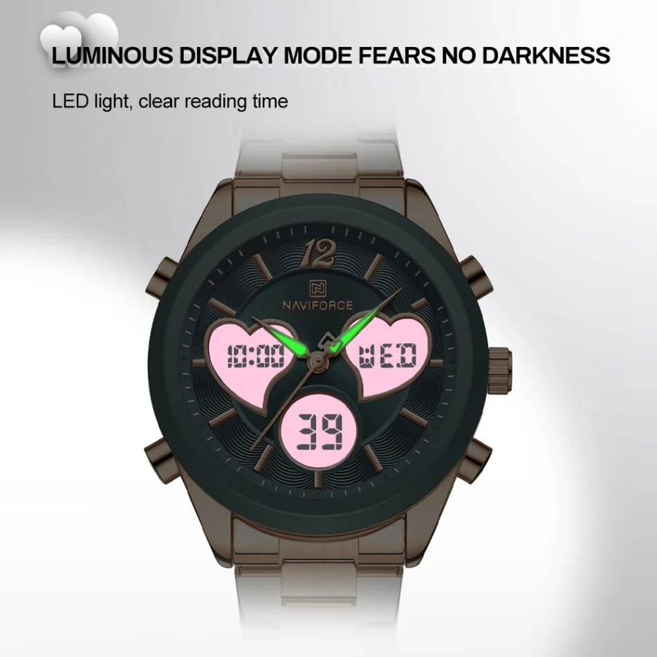 حزمة الهدايا NAVIFORCE الأصلي الجديد للسيدات فستان كوارتز تاريخ ساعة موضة ساعة حزام ناقل من الفولاذ ساعة يد نسائية بسيطة عادية