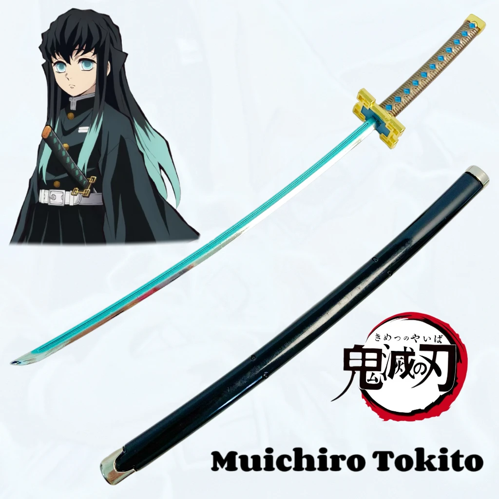 Épée Katana en métal Demon Slayer Tokito Muichiro, sabre de samouraï Original, couteau Ninja, accessoires de Cosplay, jouet, 9.4 pouces