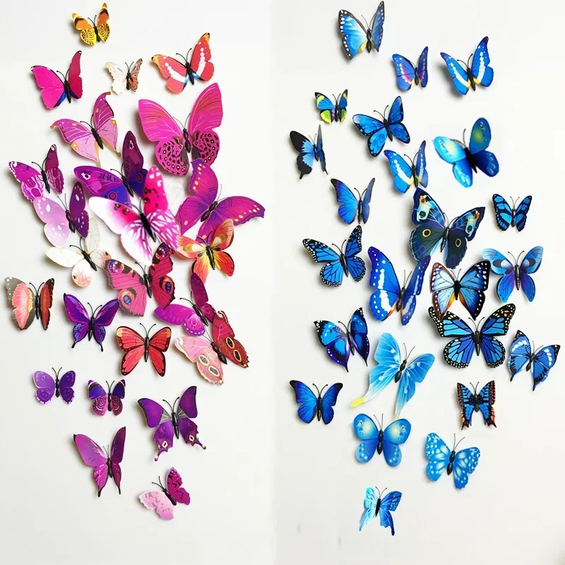 12Pcs Mixed Color 3D Butterfly Wall Sticker Butterflies Home Decoration Magnet Fridge Stickers Home Decor