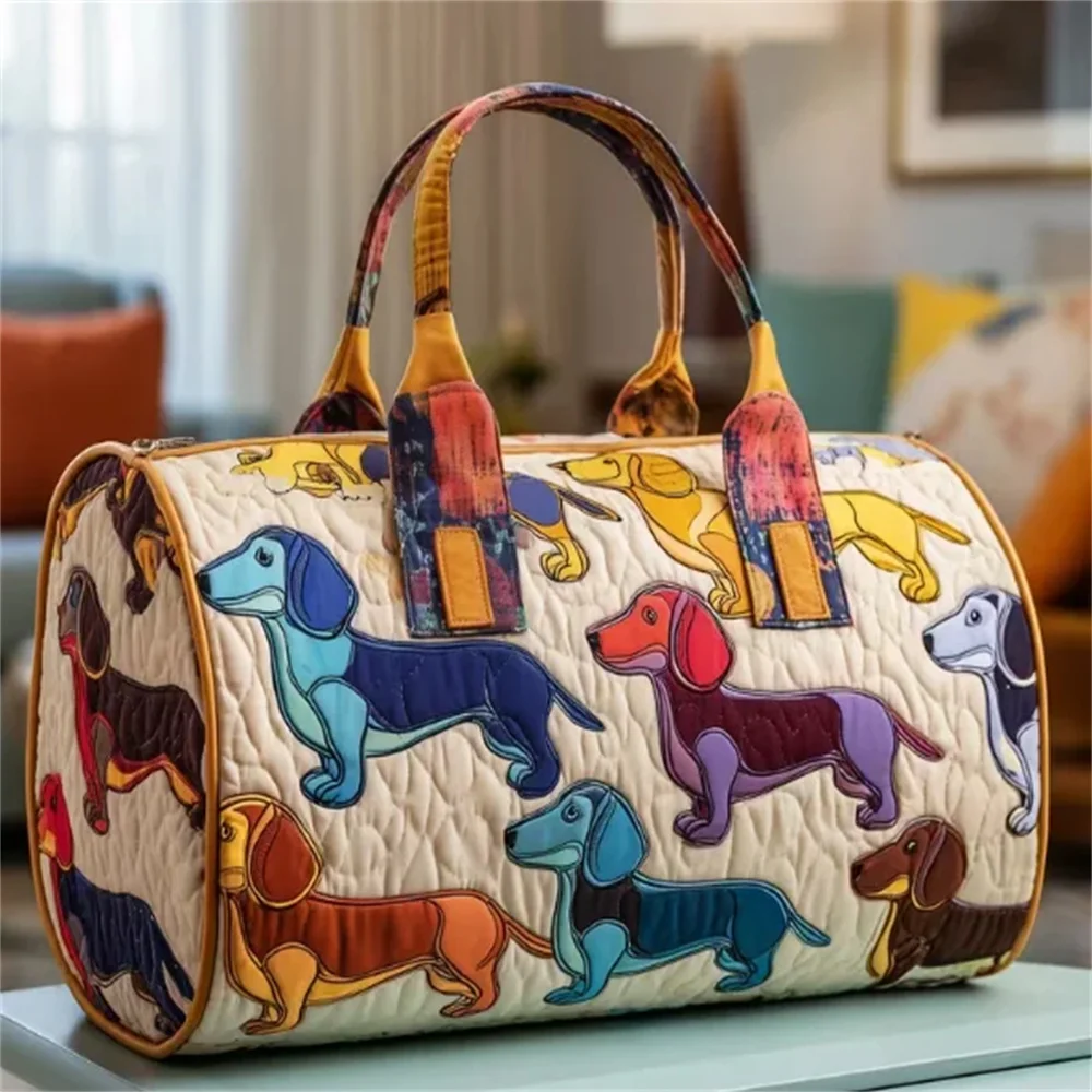 Dachshund Dogs Animal Quilted Duffle Bag 3D Print Personalized Custom Travel Tote Women Men Weekender Bag view 3