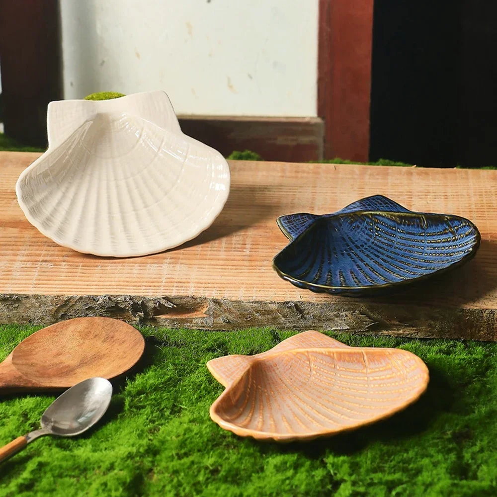 Simple Scallop Spoon Holder Jewelry Placement Plate Nordic Ceramic Storage Plate Jewelry Tray Cake Snack Dish Entryway Key Plate