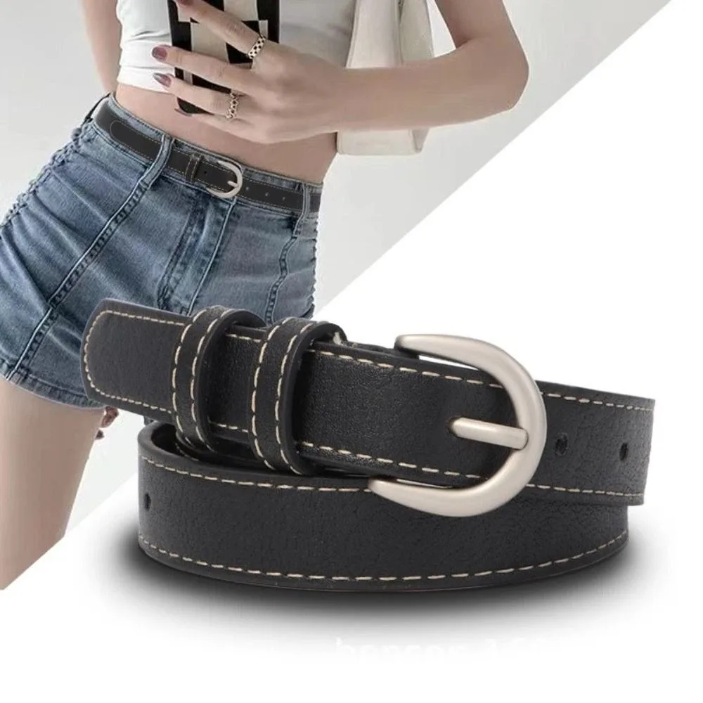 

Fashion Korean Style Women's Belt Trouser Decoration All Match Leather Belt Square Buckle Vintage Pin Buckle Belt Daily
