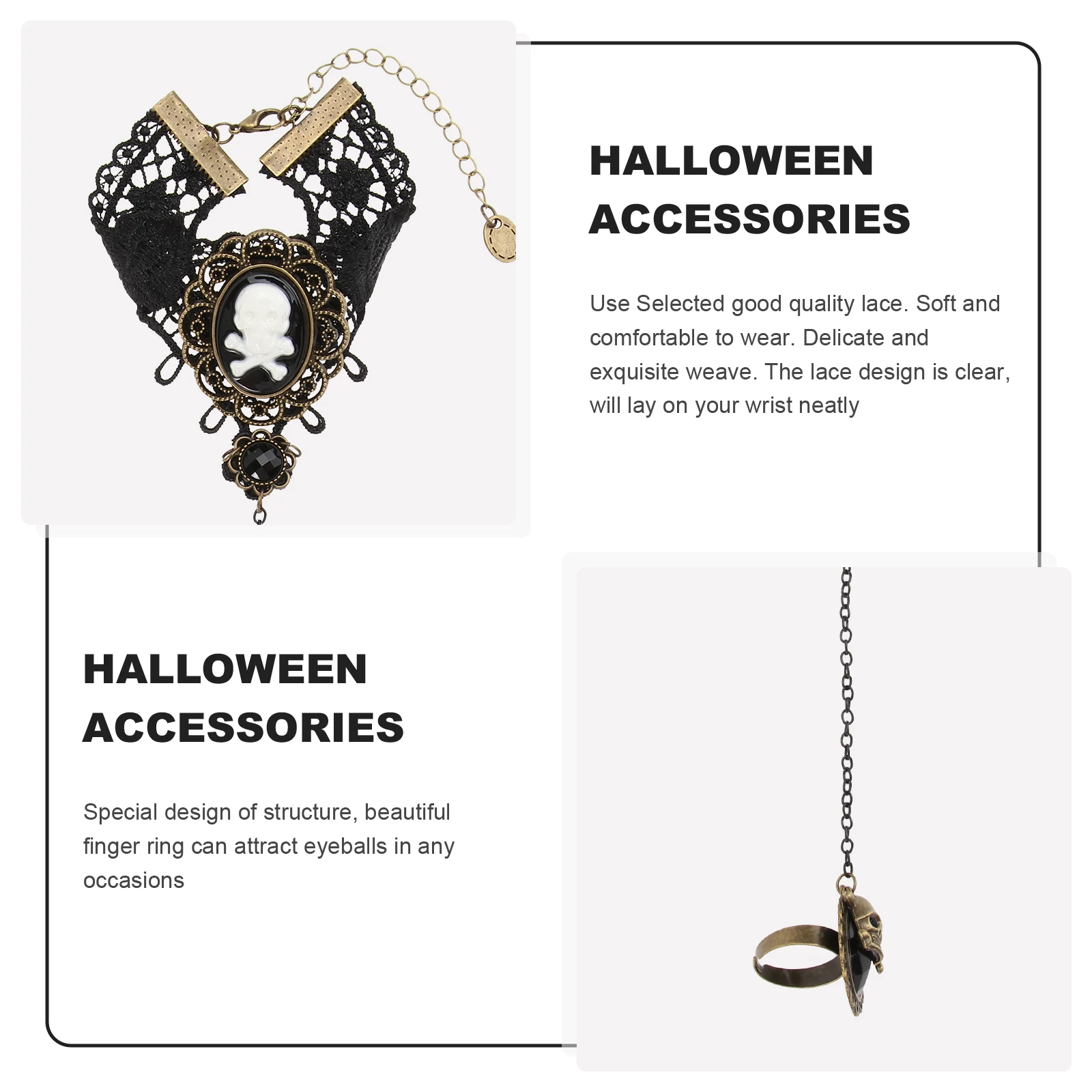 

Skull Bracelet Black Lace Women Finger Ring Design Halloween Party Accessory Lightweight Wristband Gift For Girlfriend